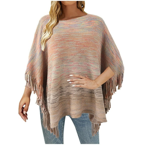 OKBOP Sexy Tops,Plus Size Tassel Fringed Cloak Sweater Striped Fringe Womens Blouses T Shirt Dress