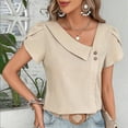 thumbnail image 1 of OKBOP Short Sleeve Ladies Tops Clearance Under $10 Beige Solid Button V-Neck T-Shirts Womens Shirts for Summer, 1 of 4