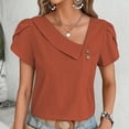 thumbnail image 1 of OKBOP Short Sleeve Ladies Tops Plus Size Orange Solid Button V-Neck T-Shirts Womens Shirts, 1 of 4