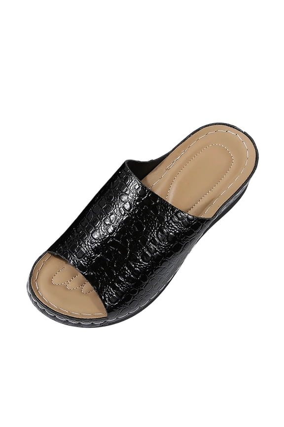 Slide Sandals Open Toe Non-Slip Square Toe Slide Flat Arch Flatform Slip-Resistant flat sandals for women Flat Heel Stability