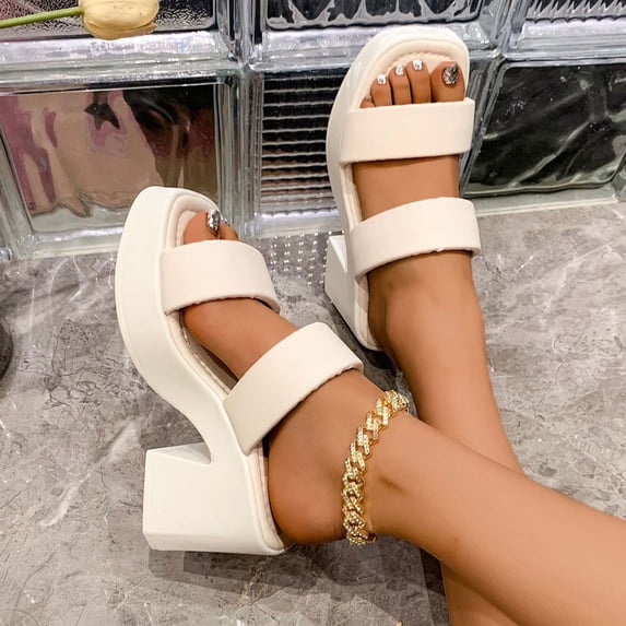 OKBOP Slide Wedge Sandals for Women Open Toe Heeled Sandals Thick Sole Casual Party Shoes Decorations
