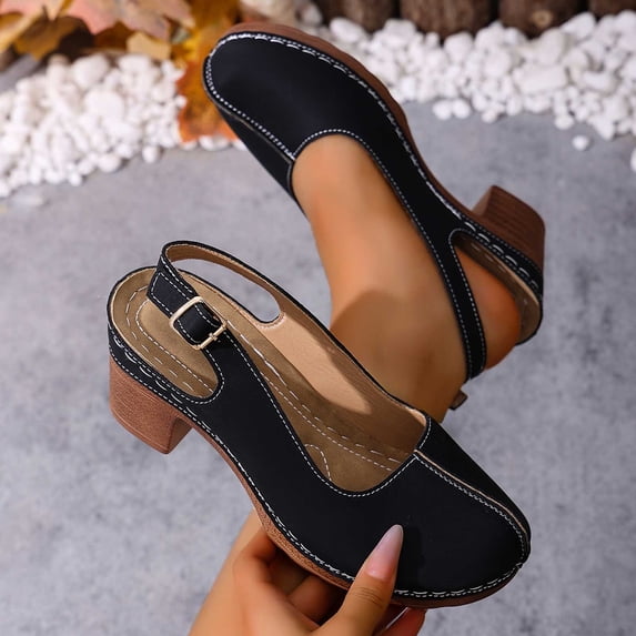 OKBOP Slingback heels for women Heeled Flat heels for women Closed Toe Medium Arch Slip-Resistant heels for women Chunky Low Heel Arch Support