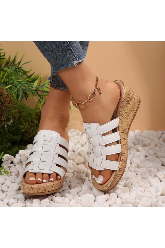 Slip-On Sandals Footbed Arch Support Open Toe wedge sandals for Women wedge sandals Stability Arch Support Chunky High Heel High Arch