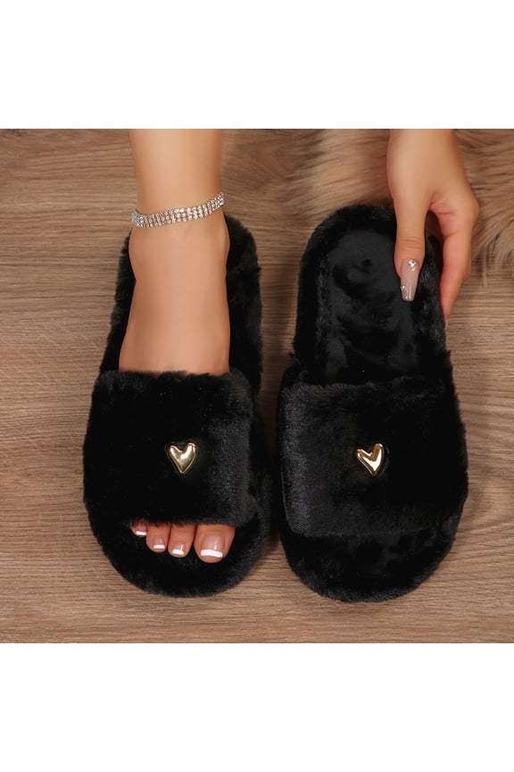 Slippers for Women Open Toe Flat Sandals for Women Casual Fleece Travel Slide Shoes