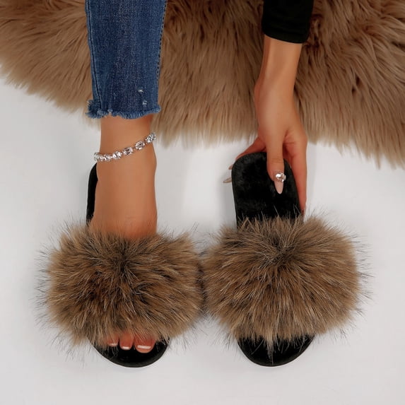 OKBOP Slippers for Women Open Toe Flat Sandals for Women Wedding Fleece Slide Casual Shoes