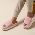 thumbnail image 1 of OKBOP Slippers for Women Open Toe Platform Sandals Casual Lightweight Slide Fleece Shoes, 1 of 4