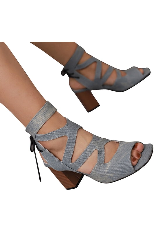 Strappy Sandals for Women Footbed Open Toe Heeled Sandals Lightweight Hollowed Out Casual Shoes Decorations