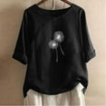thumbnail image 1 of OKBOP Summer Tops for Women 2024 3/4 Sleeve Black Crew Neck Floral Cotton and Linen T-Shirts Womens T Shirts, 1 of 4