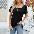 thumbnail image 1 of OKBOP Summer Tops for Women Short Sleeve Black Crew Neck Button Solid T-Shirts Womens T Shirts, 1 of 7
