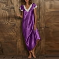 thumbnail image 1 of OKBOP Sundresses Women Womens Short Sleeve V Neck Homewear Pajamas Long Dress Nightgowns Sleepwear Cutout Dress Clearance Purple XXL 12, 1 of 7