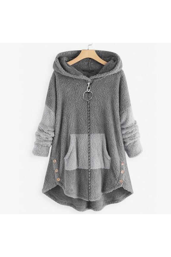 Sweater for Women,Women Cozy Long Sleeve Color Block Fleece Hooded Fuzzy Asymmetrical Hem Zipper Pokets Teddy Bear Winter Coat Womens Cardigan
