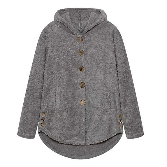 OKBOP Sweater for Women,Women Fashion Button Plush Tops Hooded Loose Cardigan Wool Winter Coat Winter Jacket