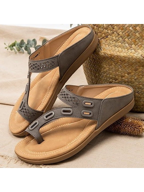 Toe Loop Platform Sandals for Women Open Toe Beach Sandals Casual Slide Arch Support Comfortable Shoes