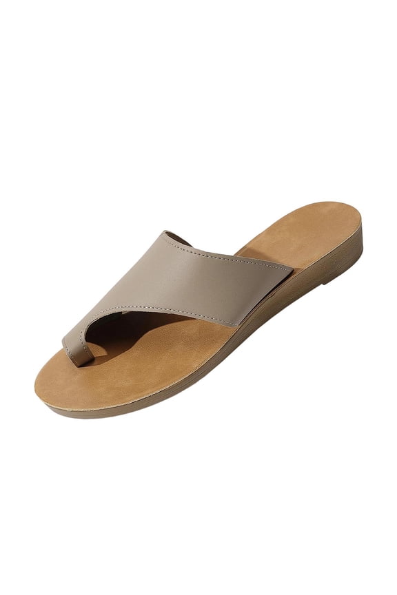 Toe Loop Sandals Open Toe Slide Non-Slip Square Toe Flat Arch Flat Heel flat sandals for women Stability Flatform Slip-Resistant