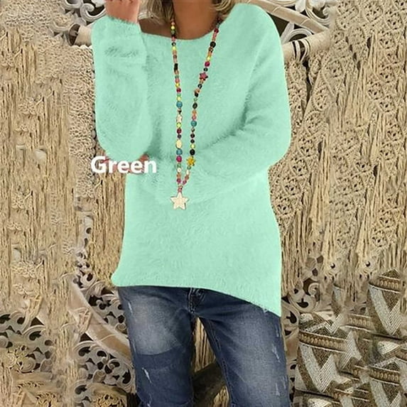 OKBOP Tops For Women Sexy Casual,Fashion O-Neck Loose Plush Solid Color Long Sleeves Sweater T-Shirt Women Blouse Breastfeeding Shirts For Women