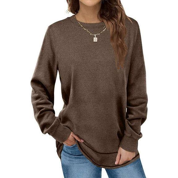 OKBOP Trendy Tops for Women 2023-2023 Fall Solid Casual Lightweight Pullover Crewneck Long Sleeve Tunic Tops