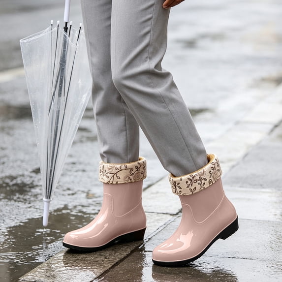 OKBOP Waterproof and Warm rain boots for women waterproof Winter Pull-On Ankle-High Waterproof Flat Heel