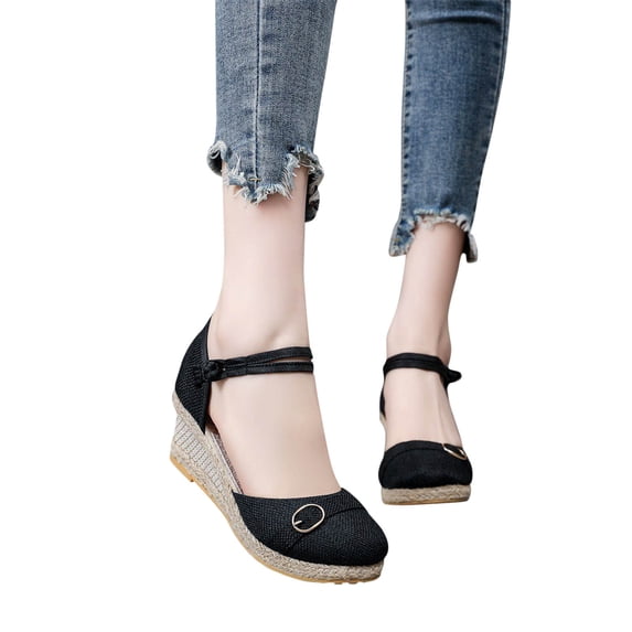 OKBOP Wedge Sandals for Women Closed Toe Footbed Heeled Sandals Casual Summer Shoes