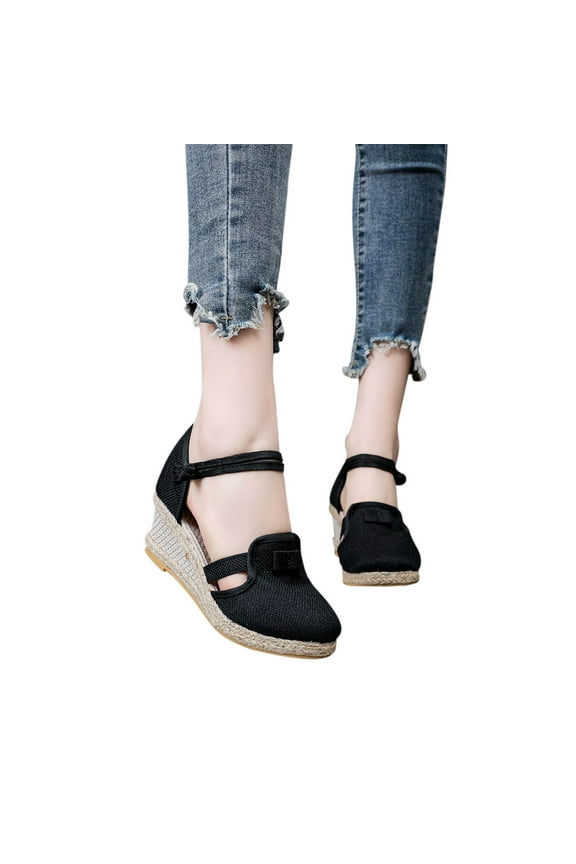 Wedge Sandals for Women Footbed Closed Toe Heeled Sandals Casual Color Block Cute Shoes Decorations