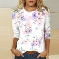 thumbnail image 1 of OKBOP White Womens Tops Plus Size 3/4 Sleeve Floral Crew Neck T-Shirts Womens Shirts Under $5, 1 of 4