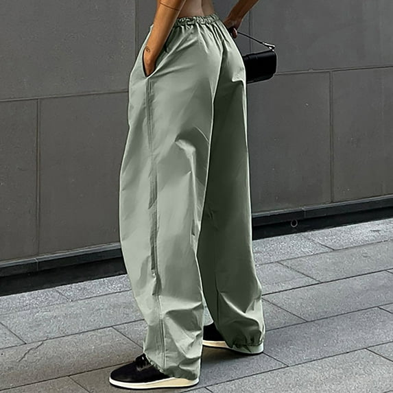 OKBOP Wide Leg Women'S Cargo Pants Baggy Full Length High Waist Harem Streetwear Elastic Waist Casual with Pockets Stretch Hiking Trousers