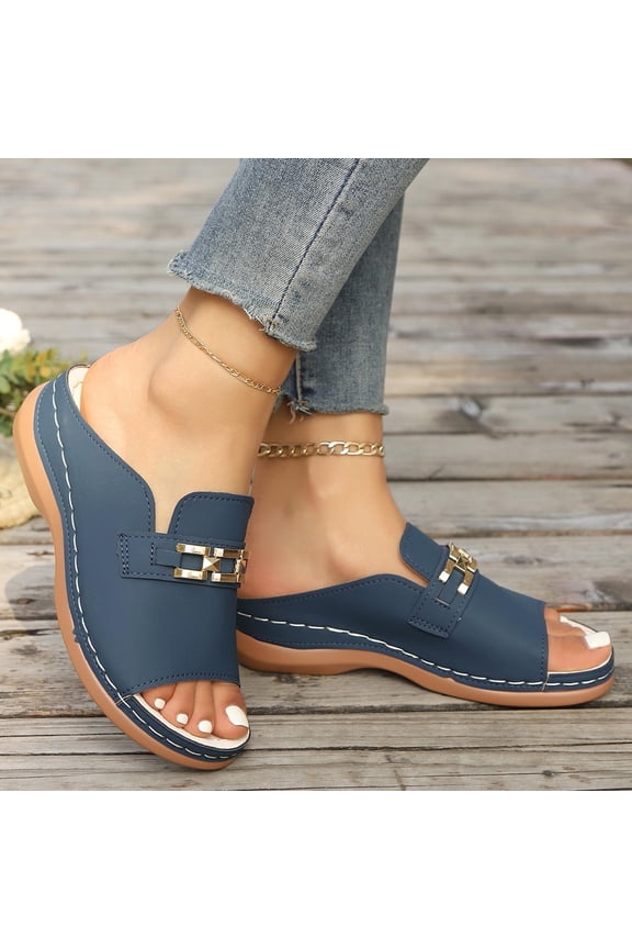 Women Open Toe Slide Wedge Sandals Flat Arch Support Stable Platform Flat Heel