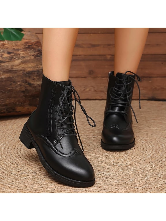 Women's Ankle Boots Lace-Up Wingtip Block Low Heel Dressy Work Sizes 39