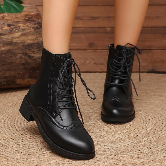Blocking Service OKBOP Women's Ankle Boots Lace-Up Wingtip Block Low Heel Dressy Work ...