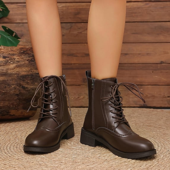Blocking Service OKBOP Women's Ankle Boots Lace-Up Wingtip Block Low Heel Dressy Work ...