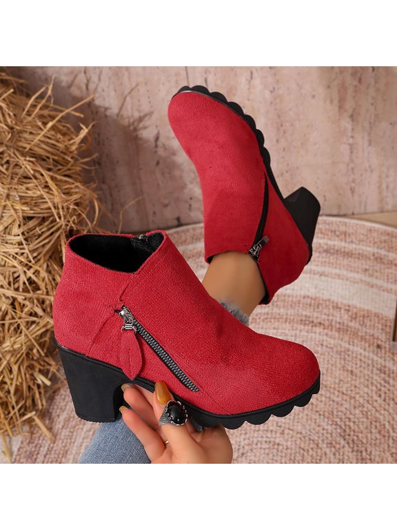 Women's Ankle Boots Zip-Up Lug Sole Platform High Heel Pointy Toe Sizes 36