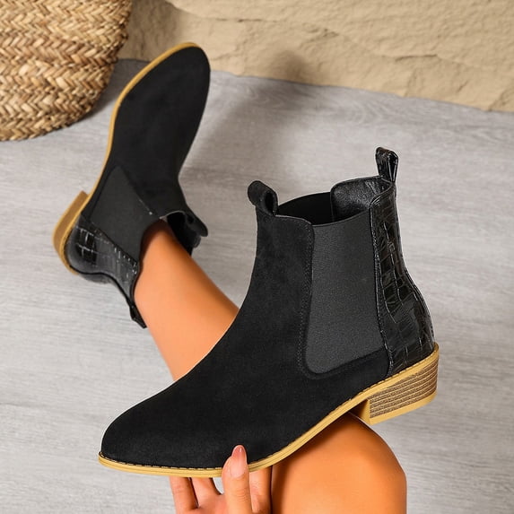 OKBOP Women's Chelsea Boots Elastic Gusset Pull-On Block Heel Round Toe Black Stylish Women's Boots Sizes 36