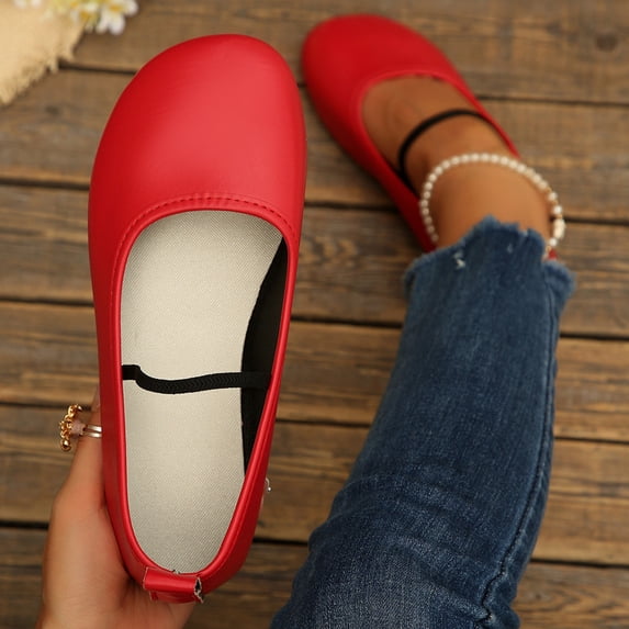 OKBOP Women's Faux Leather Ballet Flats, Round Toe Sleek Design