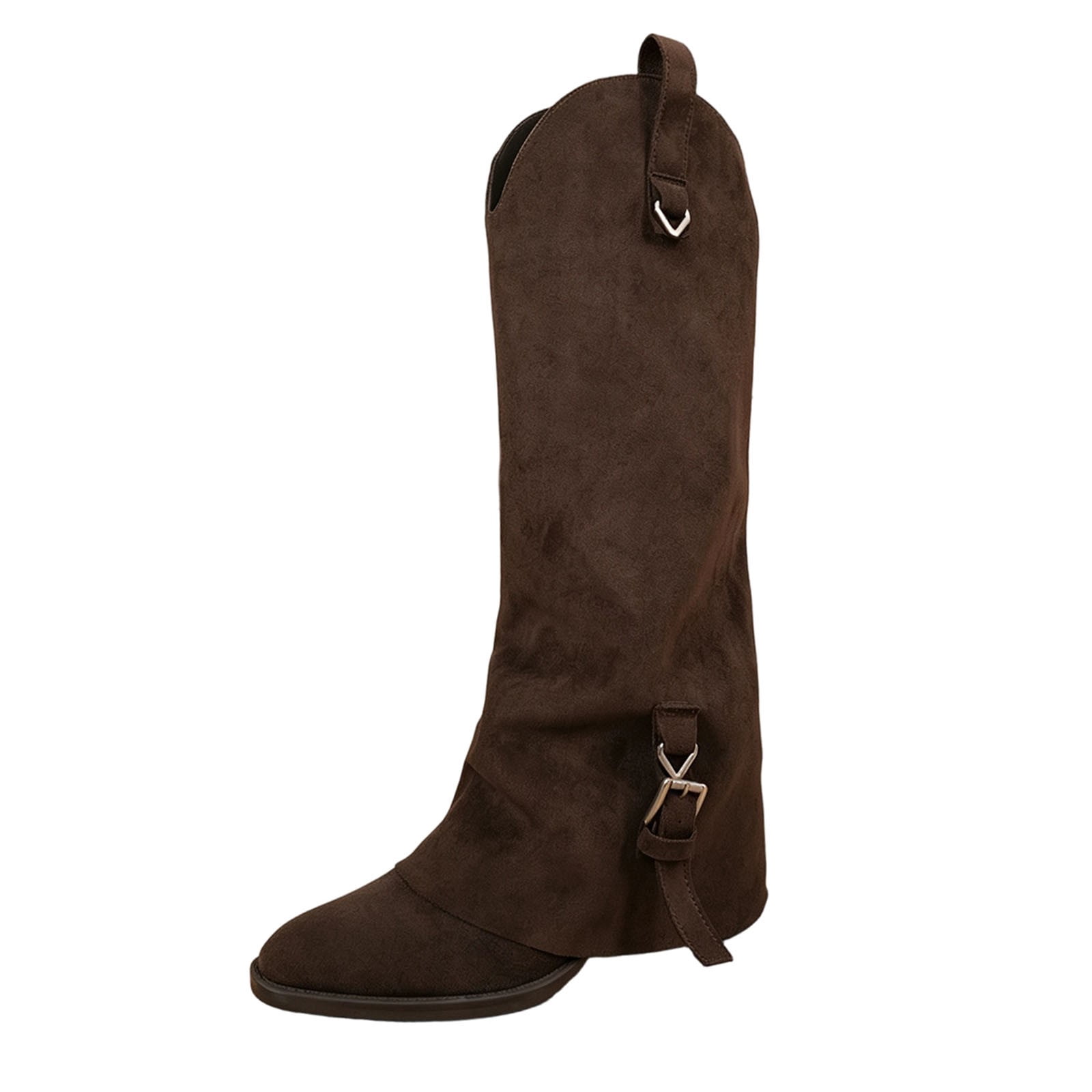 OKBOP Women's Faux‑Suede Knee‑High Slouch Boots, Overlapping Diagonal ...