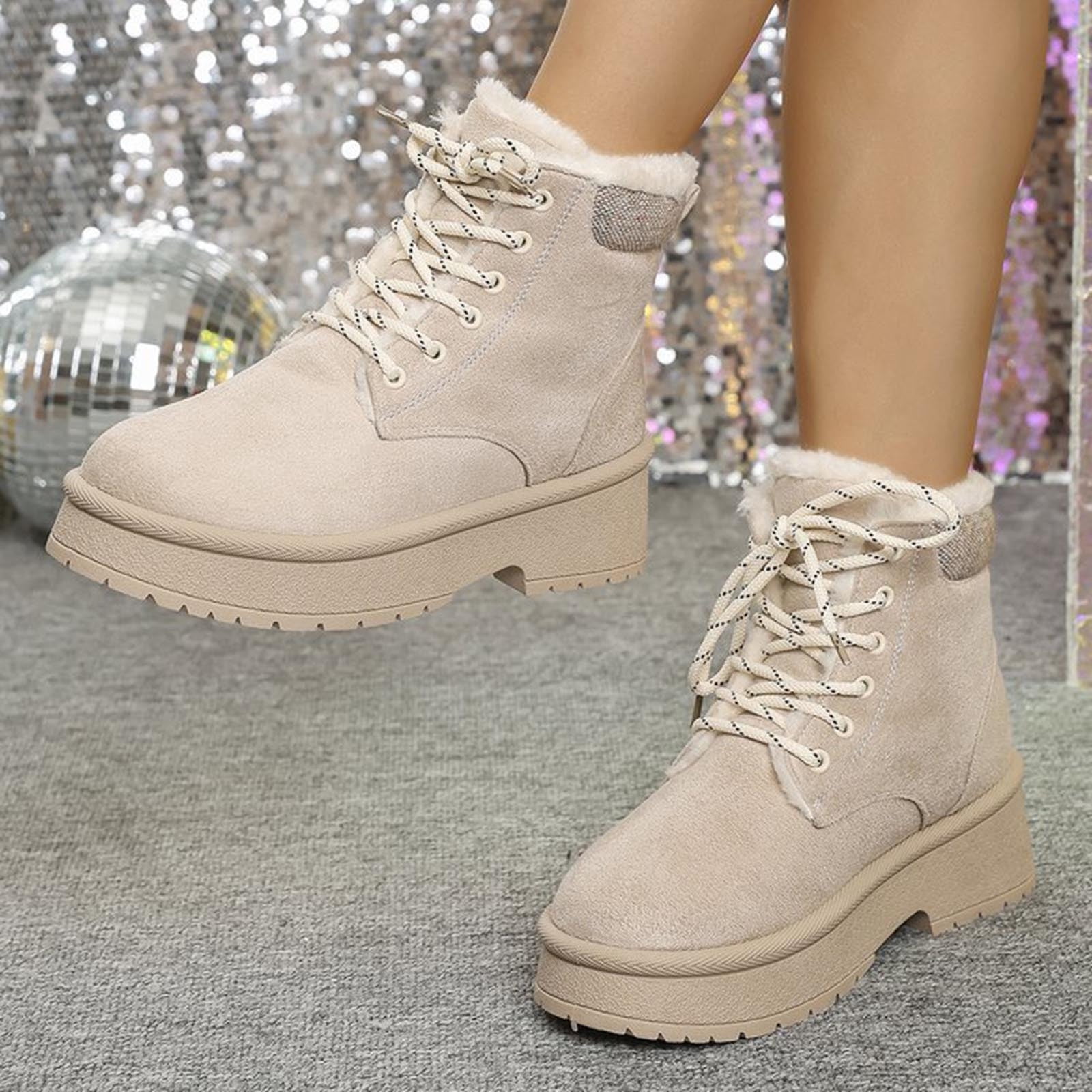 OKBOP Women's Faux Suede Lace Up Ankle Booties Round Toe Knit Patch ...