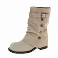 thumbnail image 1 of OKBOP Women's Faux-Suede Mid-Calf Slouch Boots, Fold-Over Shaft Studs Buckle Pull-On Round Toe Block Low Heel Boots Boots Sizes 35, 1 of 5