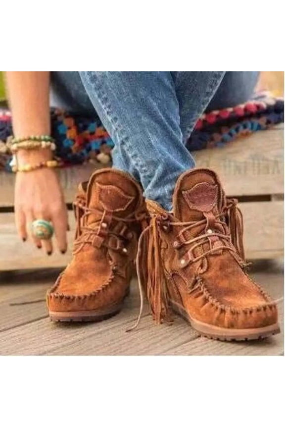 Women's Flats Mid Calf Boots-Lace-Up Dress Shoes for Women Chunky Black Boots Christmas Warm Winter Retro Womens Boots Clearance