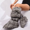 thumbnail image 1 of OKBOP Women's Furry Pink Boots Faux Fur Fluffy Mid Calf Tie Strap Winter Shoes, 1 of 5