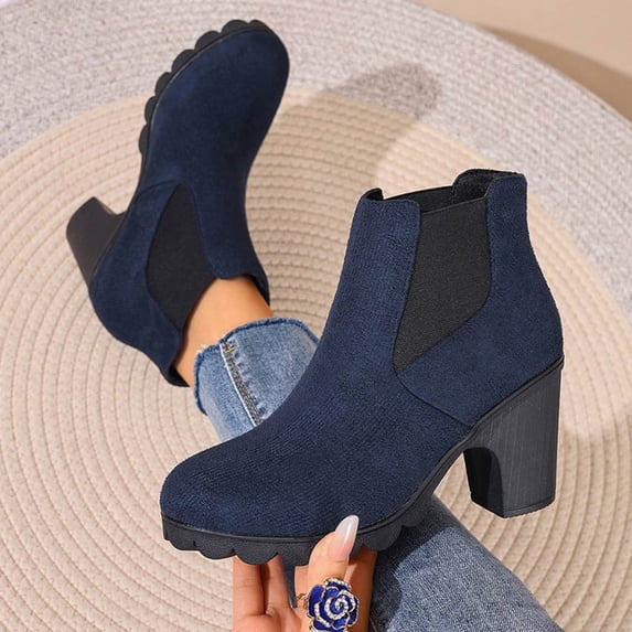 OKBOP Women's Heeled Boots Round Toe Zip-Up Stability Foam Cushioning Blue Stylish Women's Boots Sizes 40