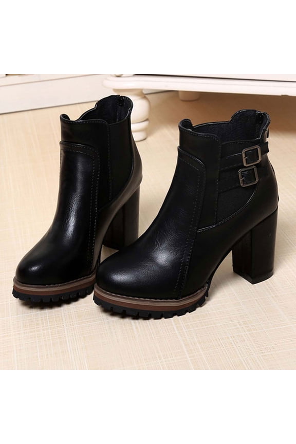 Women's High-Heels Ankle Boots-Walking Shoes Women Warm Christmas Comfort Blue Boots Vintage Zipper Winter Womens Boots Clearance