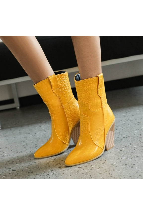 Women's High-Heels Mid Calf Boots-Christmas Dress Shoes for Women Fashion Snow Winter Warm Tan Boots Womens Boots Clearance