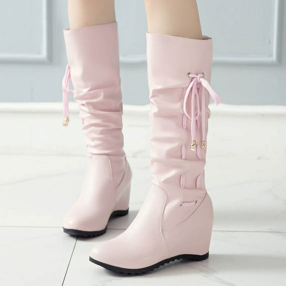 OKBOP Women's High-Heels Mid Calf Boots-Christmas Retro Winter Walking Shoes Women Women Snow Boots Warm Chukka Womens Boots