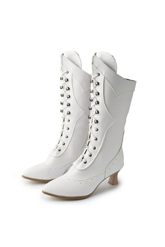 Women's High-Heels Mid Calf Boots-Christmas Womens Shoes Fashion Steampunk Boots Women Warm Winter Chelsea Womens Boots Clearance