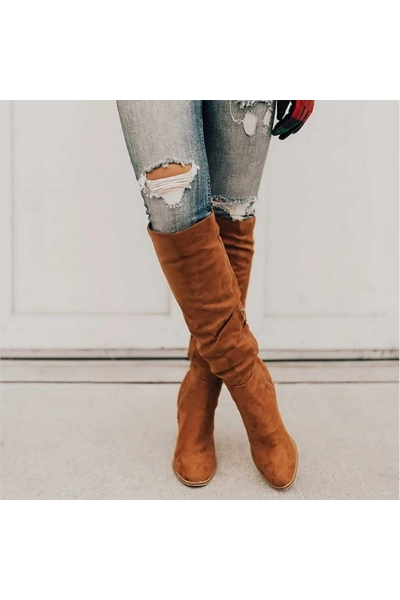 Women's High-Heels Mid Calf Boots-Walking Shoes Women Warm Red Cowgirl Boots Christmas Zipper Vintage Winter Lace-Up Womens Boots