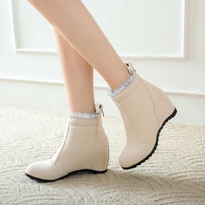 OKBOP Women's High-Heels Mid Calf Boots-Warm Wide Calf Christmas Womens Shoes Winter Women'S Hiking Boots Fashion Womens Boots