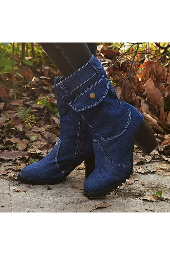 Women's High-Heels Mid Calf Boots-Winter Warm Womens Shoes Fashion Womens Hiking Boots Christmas Hiking Womens Boots