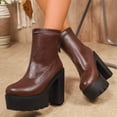 thumbnail image 1 of OKBOP Women's High Platform Boots Slip On Chunky Heel Round Toe Ankle Booties, 1 of 4