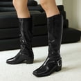 thumbnail image 1 of OKBOP Women's Knee High Boots Pointed Toe Chunky Heel Glossy Leather Booties, 1 of 5