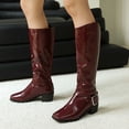 thumbnail image 1 of OKBOP Women's Knee High Boots Pointed Toe Chunky Heel Glossy Leather Booties, 1 of 5