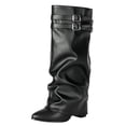 thumbnail image 1 of OKBOP Women's Knee High Boots Slip-On Pointy Toe Slouch Buckle Strap Low Heel Boots for Fall Winter Boots Sizes 35, 1 of 5