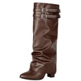 thumbnail image 1 of OKBOP Women's Knee High Boots Slip-On Pointy Toe Slouch Buckle Strap Low Heel Boots for Fall Winter Boots Sizes 40, 1 of 5